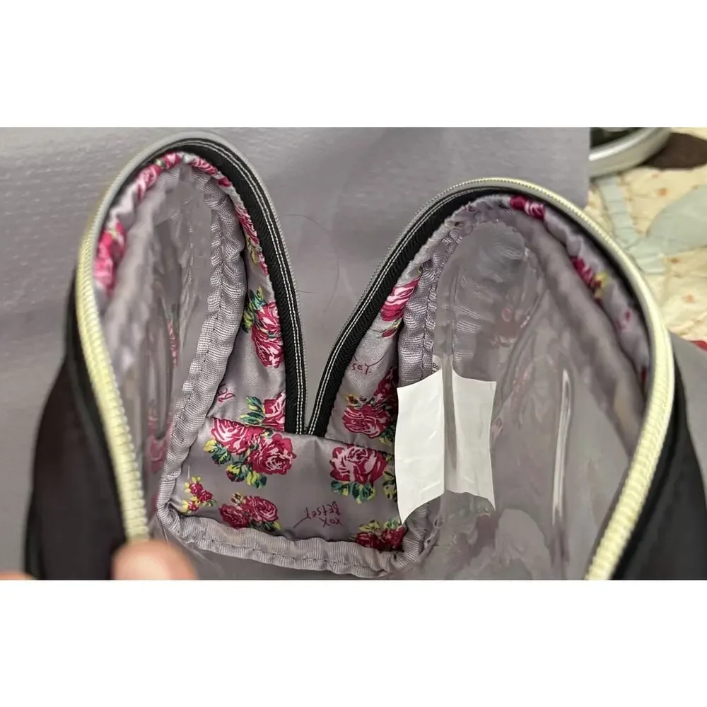 Betsey Johnson Clear Zipper Makeup Bag Cosmetic Pouch Small Toiletries w/Roses